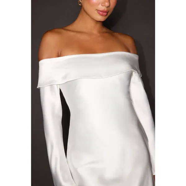 NEW Lulus Luxurious Vision White Satin Off-the-Shoulder Slip Mini Dress Small - Image 4