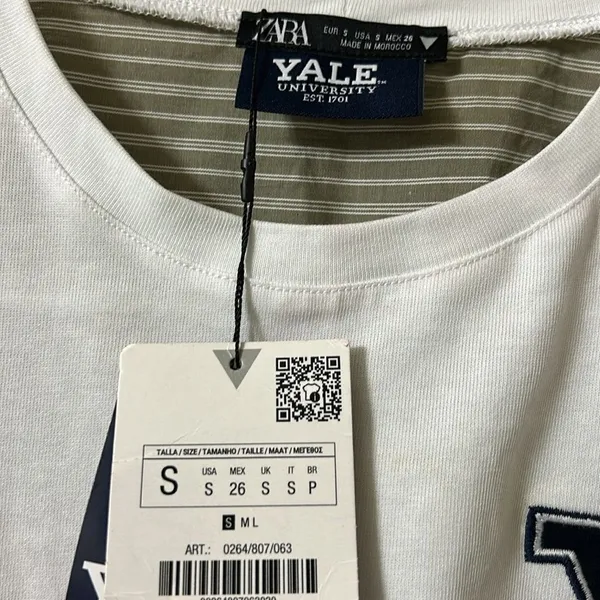 Zara White and Beige Contrasting Oversized Yale T-shirt(Size Small) - Image 5