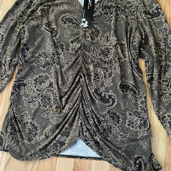 CSC Studio Top Womens 2X Brown Floral Long Sleeve Artsy Boho Romantic Vintage - Image 4