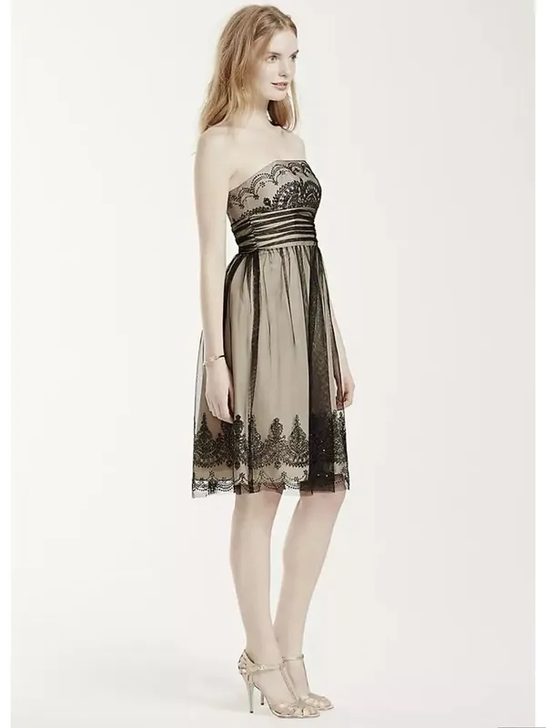 David’s Bridal Caviar Beaded Black Netting Over Beige Lining Cocktail-Size 8 - Image 2