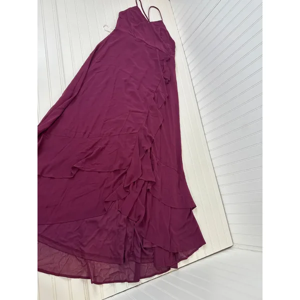 Lulus In Love Forever Plum Lace-Up High-Low Maxi Dress Wedding Prom Ruffle Large - Image 2