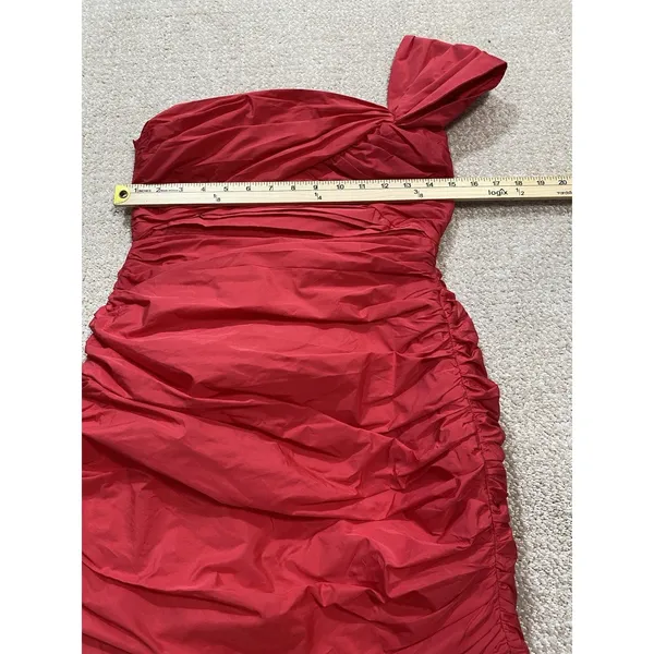 Zara Bright Red One-Shoulder Ruched Mini Dress Size S - Image 11