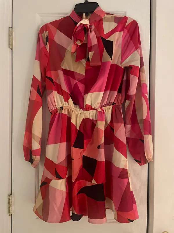 Long Sleeve Multi Colored Silk Dress - Image 3