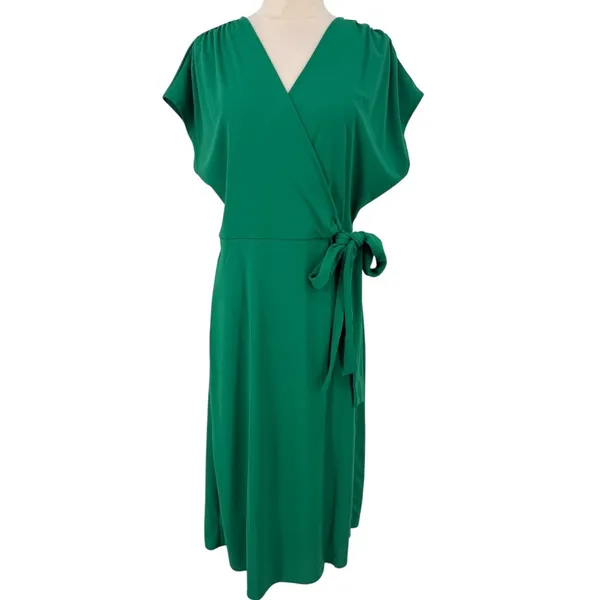NWT Mango Women's Bow‎ Wrap Midi Dress Kelly Green Size 6 Feminine Contemporary - Image 5