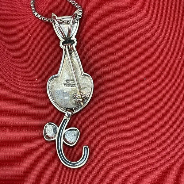Silver 925 Cat‎ Pendant Marcasites Teardrop Mother of Pearl Body Moving Tail - Image 3