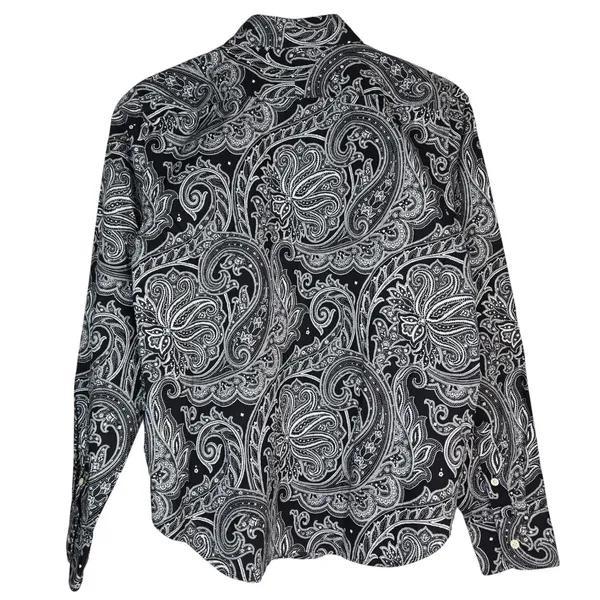 Lauren Ralph Lauren Womens Medium Black White Paisley Non-Iron Button Down Shirt - Image 2