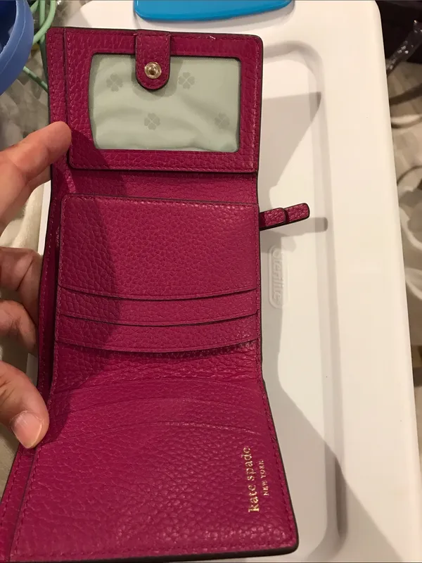 kate spade fuchsia pebbled leather bifold wallet with gold spade logo - Image 2