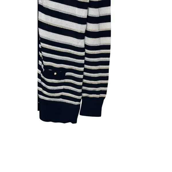 White House Black Market Women's Sweater‎ Snap Button Sparkle Striped Sz. Medium - Image 2