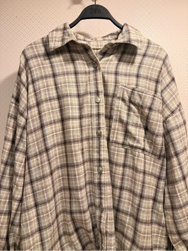 NWT We The Free Cream and Brown Plaid Button-Down Shirt Size XL - Image 9