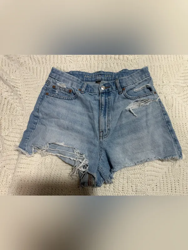 American Eagle Outfitters Light Blue Distressed Denim Cutoff Shorts - Image 5