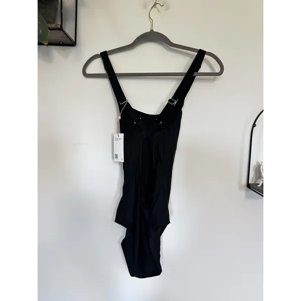 NWT Quince Black Italian Cross-Back One-Piece Swimsuit Size Small - Image 4