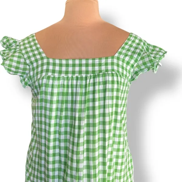 Draper James RSVP Green Gingham Plaid Cotton Midi Dress Ruffle Sleeves Medium‎ - Image 6