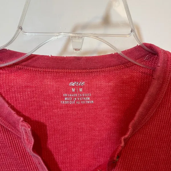 Aerie Shirt Long Sleeve Thermal Waffle Henley Red‎ Distressed Medium - Image 4
