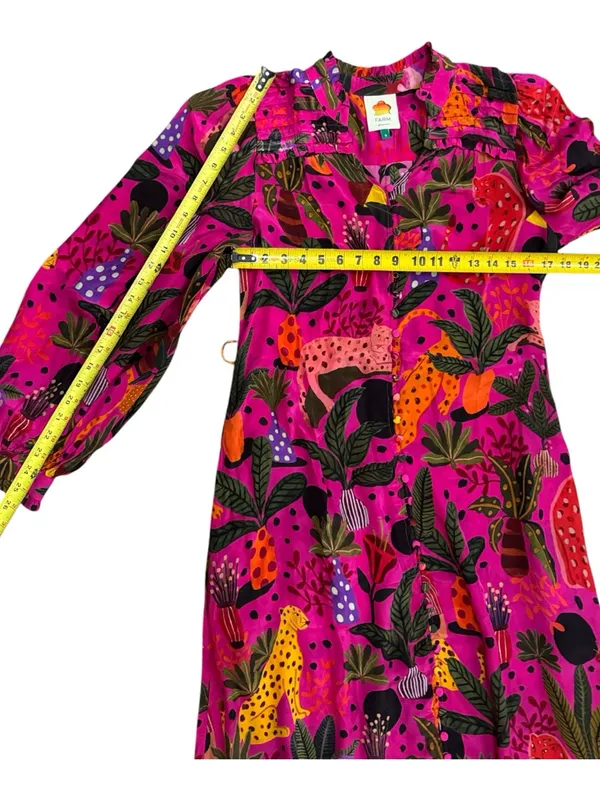 Farm Rio Jungle Print Maxi Dress Womens Pink Leopard Monkey Long Sleeve Sz S - Image 16