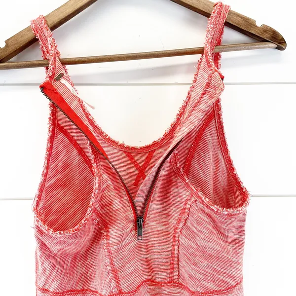 Free People Womens XS Racerback Striped Tank Top Back‎ Zip Dark Coral Orange - Image 7