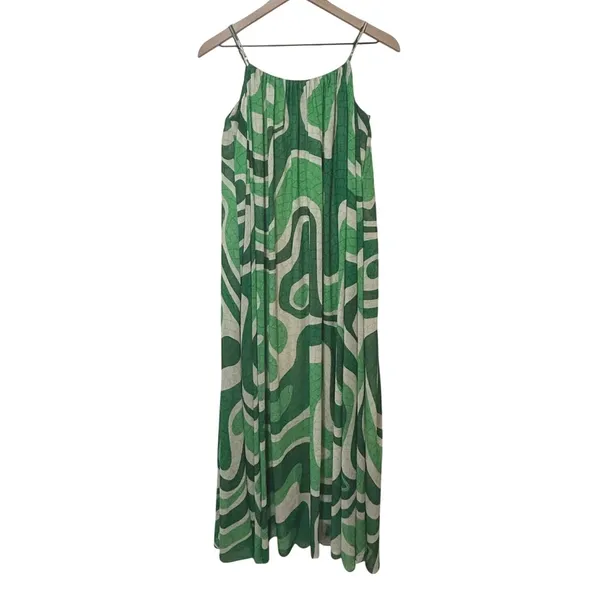 Farm Rio Anthropologie Maxi Dress Small Green Psychedelic Wave Boho Vacation - Image 2