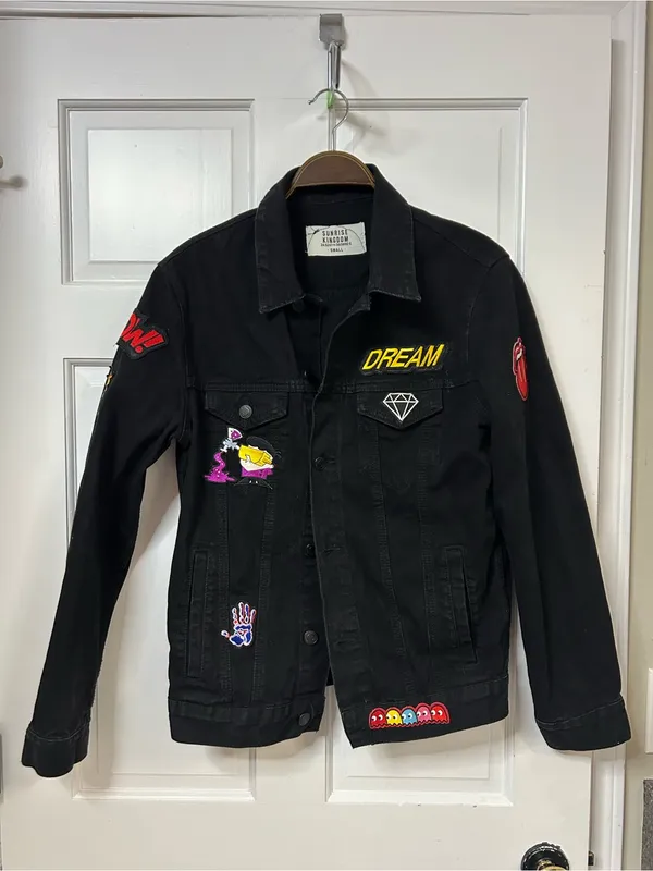 Black Embroidered Patch Denim Jacket - Dream - Image 3