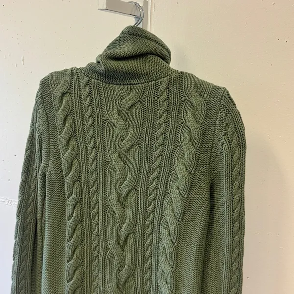 L.L. Bean Women's Light Green Cable Knit Cowl Neck Cotton Sweater 513958 Small - Image 6