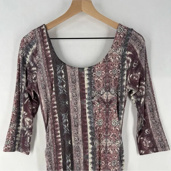 Free People Jasmine Boho Ruched‎ Bodycon Dress Soft Purple Floral Print Keyhole - Image 3