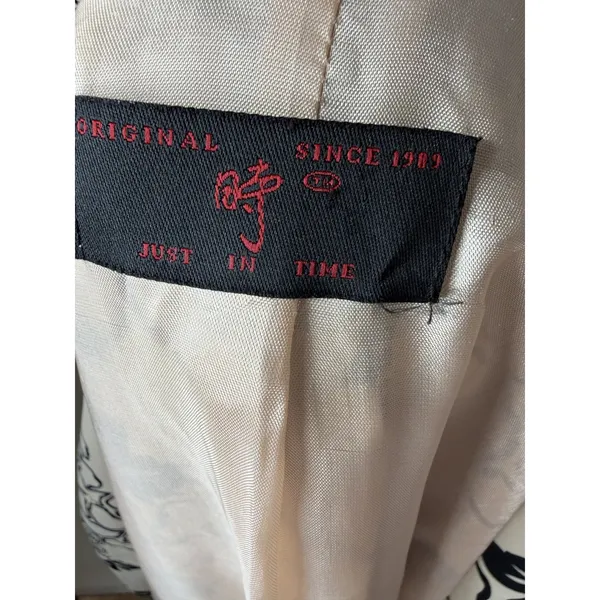 Just In Time Floral Trench Coat Cream Black Satin Duster Leather Belt Med - Image 7