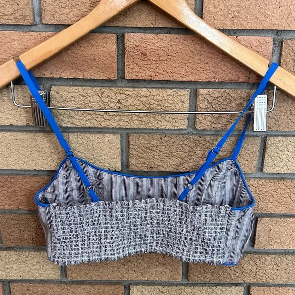 Free People Sunday Stroll Set Grey Blue Striped Crop Top Cotton - Image 4