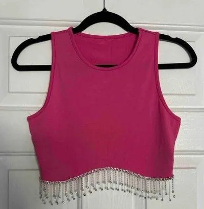 white Rhinestone Fringe Hem Tank Top - Image 6