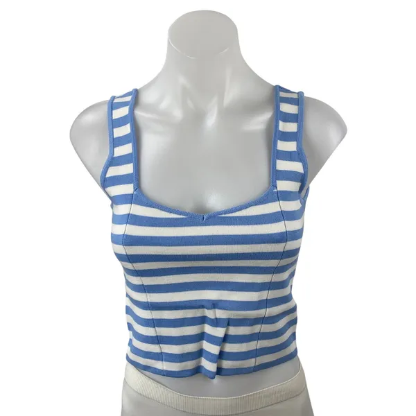 Abercrombie & Fitch Blue White Striped Sleeveless Cami Tank Crop Top Size S - Image 2