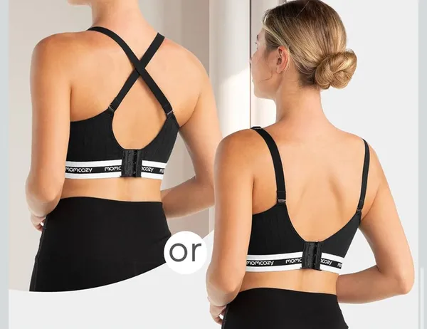 Momcozy Black Ribbed Nursing Bra Sz Large - Image 2