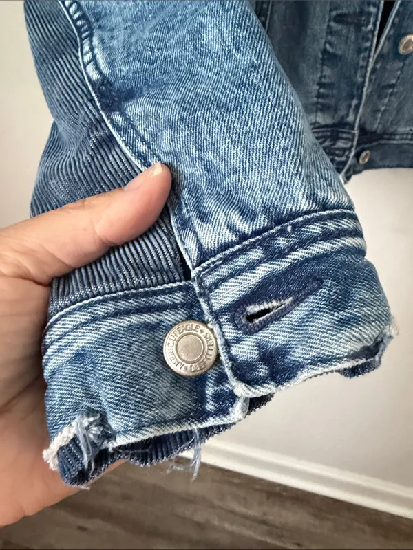 American Eagle Plaid Lined Denim Trucker Jacket XL 🔴 - Image 3