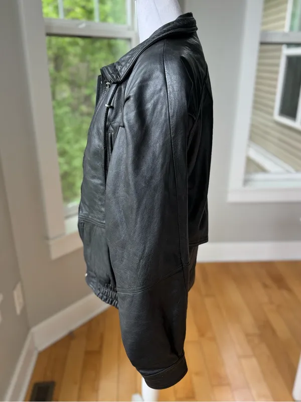 Vintage 80s 90s Wilson’s Leather Black Genuine Leather Bomber Jacket Sz Medium - Image 2