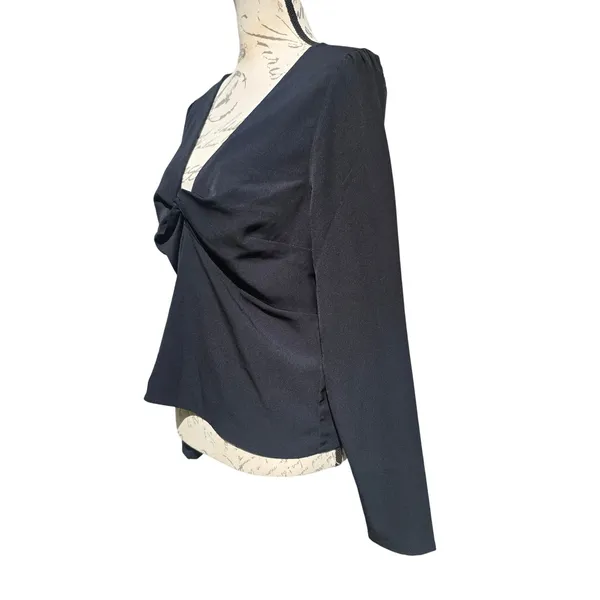 Abercrombie & Fitch Womens Black Twist Front V-Neck Long Sleeve Smocked Blouse L - Image 5