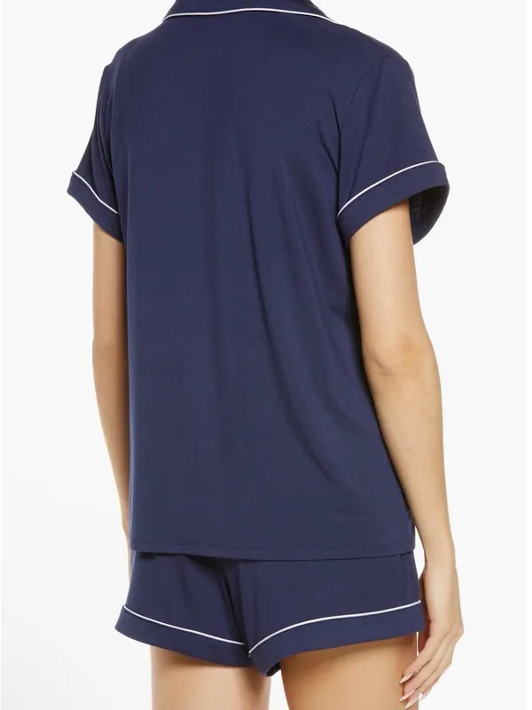 Nordstrom Navy Short Sleeve Pajama Top with White Piping - Image 6