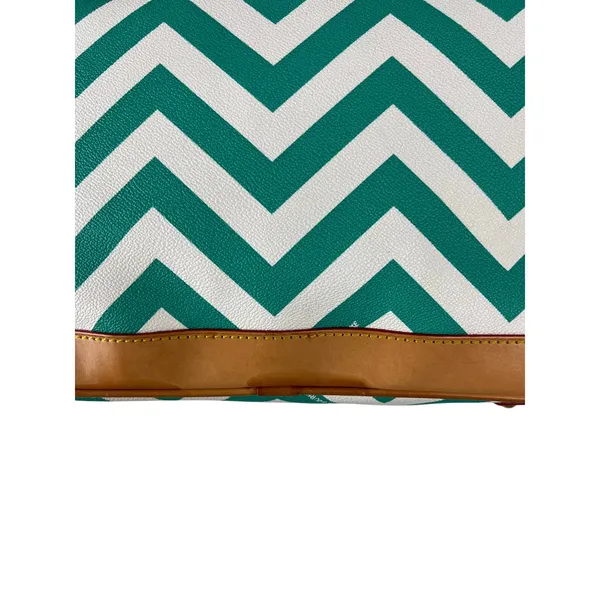 Dooney & Bourke Chevron Tote Bag Teal White Leather Trim Shoulder Bag & Wristlet - Image 5