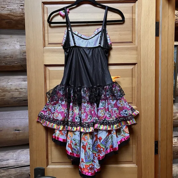 Valentines Day Womens Pink Skull Ribbon Lace Dress Size Medium Witchy Whimsygoth - Image 2