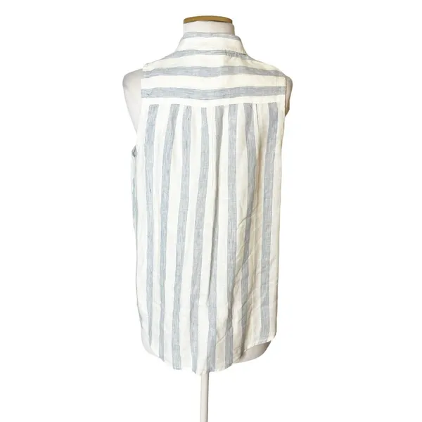 Anthropologie Maeve Edinboro Linen Top blue white‎ sz M - Image 7