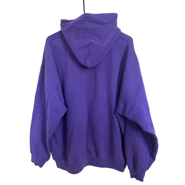 Clemsen Purple Orange Hooded Pullover Sweatshirt XL Kangaroo Pocket Paw Print - Image 2
