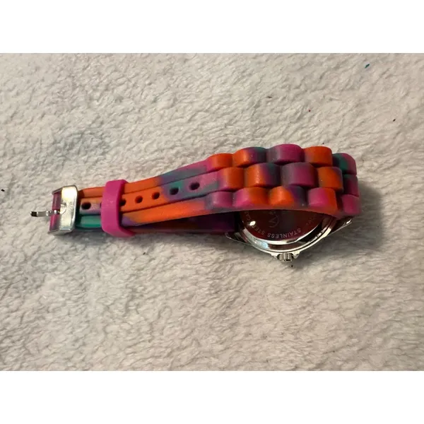 Accutime Women's Multi-color Rainbow Flower Silicone Analog‎ Quartz Watch - Image 4