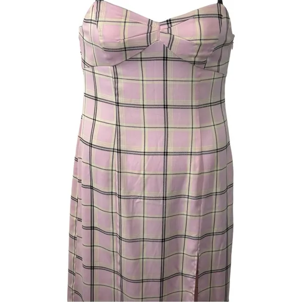 Urban Outfitters Cher Maxi Slip Dress M • Pink Plaid • Lace Straps • Y2K Grunge - Image 9