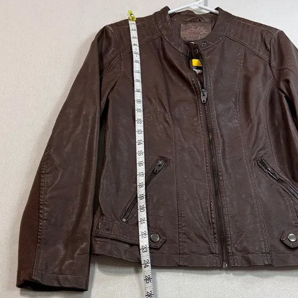 Sebby Collection Elegant Brown Faux Leather Jacket - Image 3