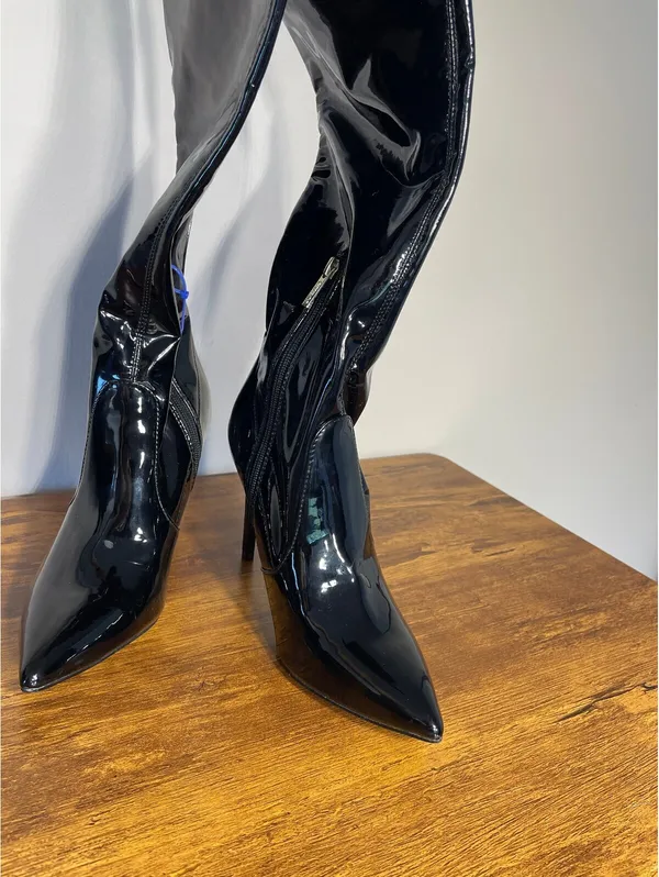 GUESS Black Patent OTK Stiletto Boots Mob Wife Y2K Baddie 8W - Image 5