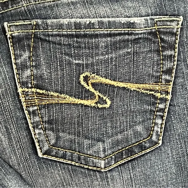 Silver Aiko Bootcut Jeans Women’s Size 28x31 Thick Stitch Dark‎ Denim Low Rise - Image 12