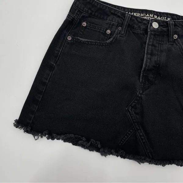 AMERICAN EAGLE Skirt Black Denim Jean Skirt Button Down Fly Mini Short Size 6 - Image 5