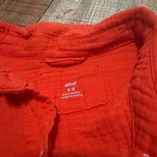 Aerie Women's Orange 100% Cotton Gauzy Day-Off Cover Up Shirt Sz M Oversized - Image 6