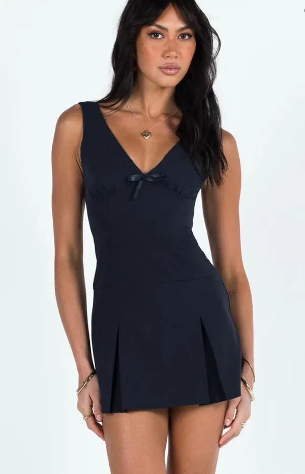 Motel Princess Polly Ristia Mini Dress Navy - Image 3