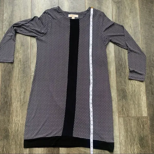 Michael Kors Black and White Diamond Sheath Dress Long Sleeve Stripe Size Medium - Image 9