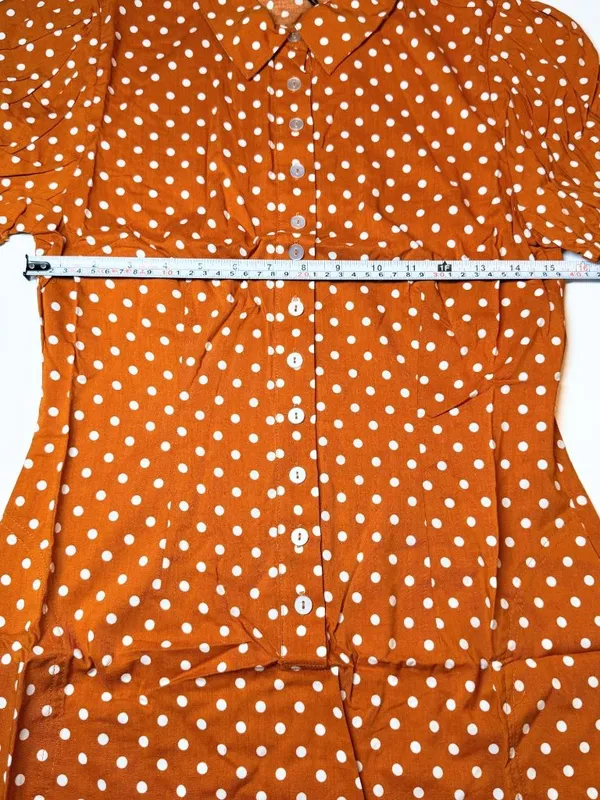 WeWoreWhat Elle Dress M Bran Rust Polka Dot Puff Sleeve Mini Shirt Dress NWT - Image 10