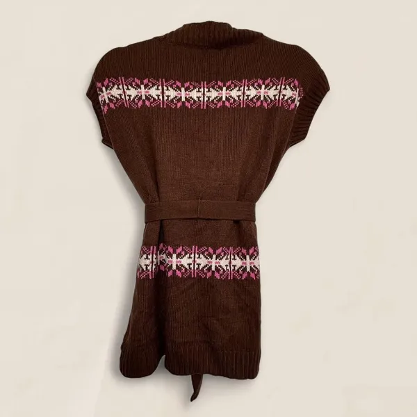 Brown vest | Boho Western Fair Isle Belted Cardigan Cottagecore Layering - Image 6