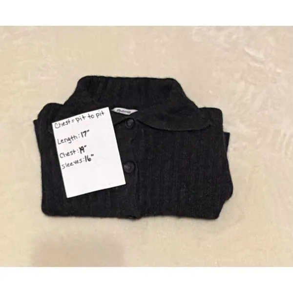 Madewell Wool Blend Ribbed Cardigan Button‎ Sweater Womens S Gray Crop Collared - Image 4