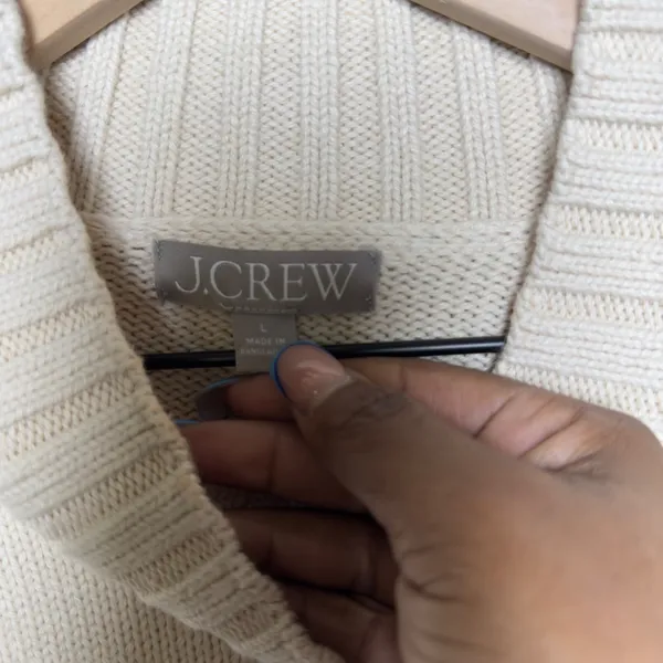 J. Crew Women 100% Cotton Sweater‎ Large Ivory Mock Neck Chunky Knit Cabin - Image 4