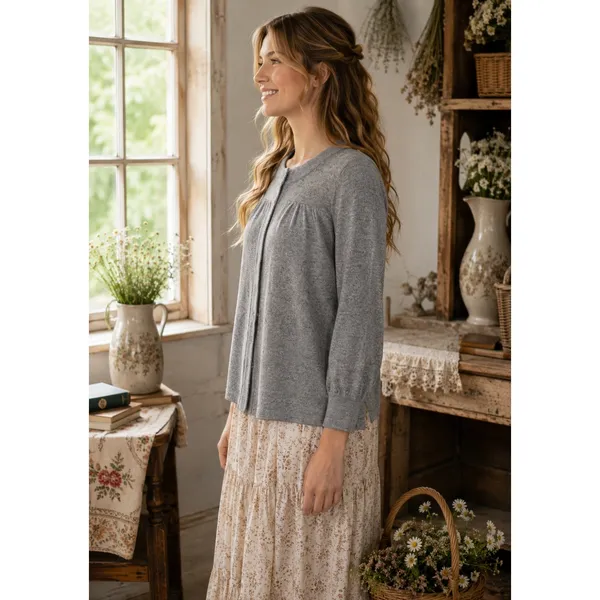 AQUA Silk Cashmere Cardigan Sweater Snap Front 3/4 Sleeve Knitwear Large - Image 4